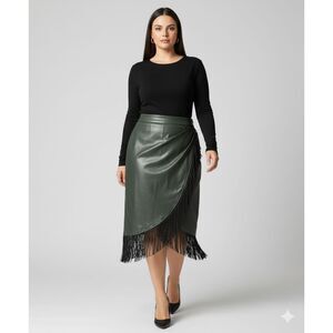 Fringe Forest Green Faux Leather Skirt 2XL